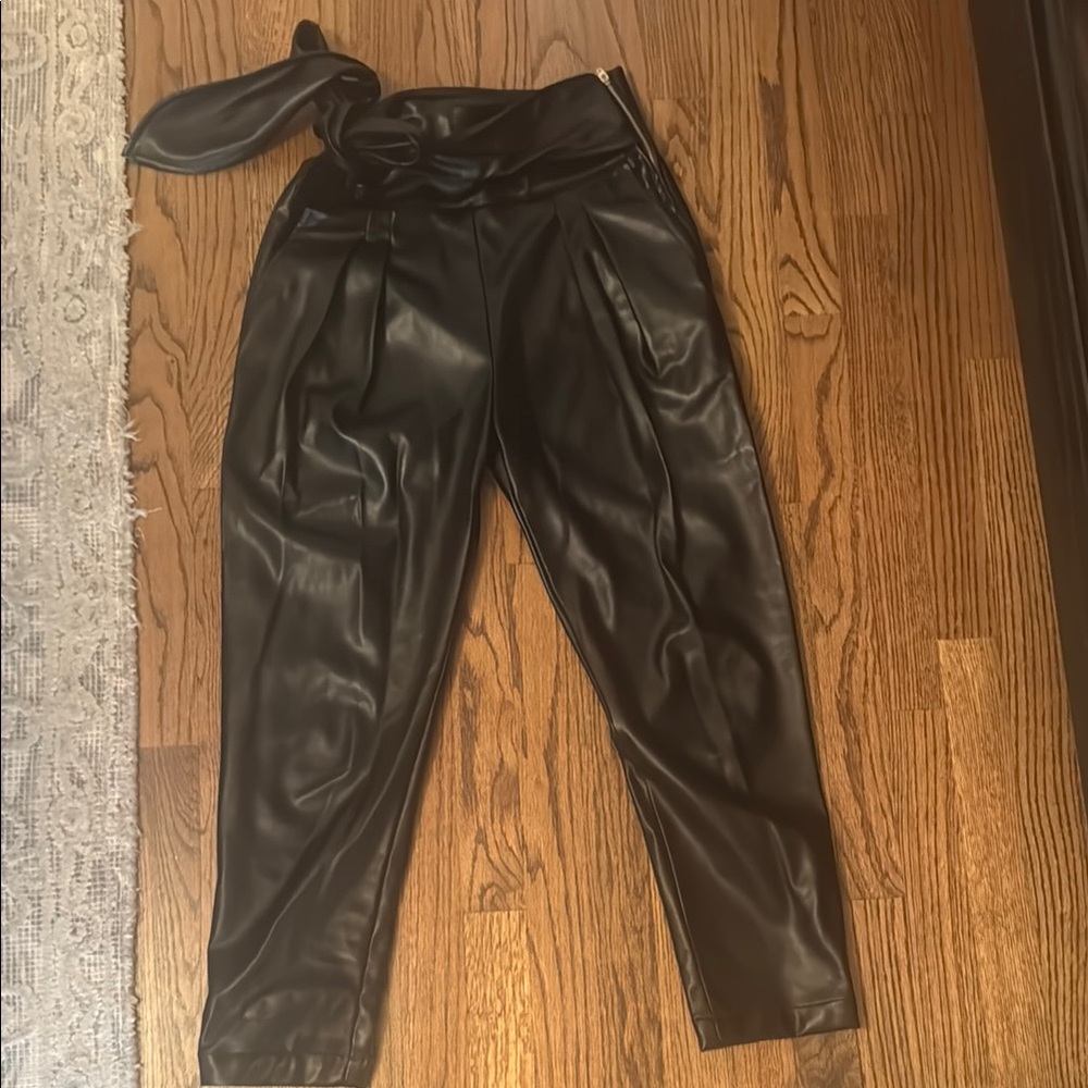 Black Faux Leather Capris with Tapered Ankle